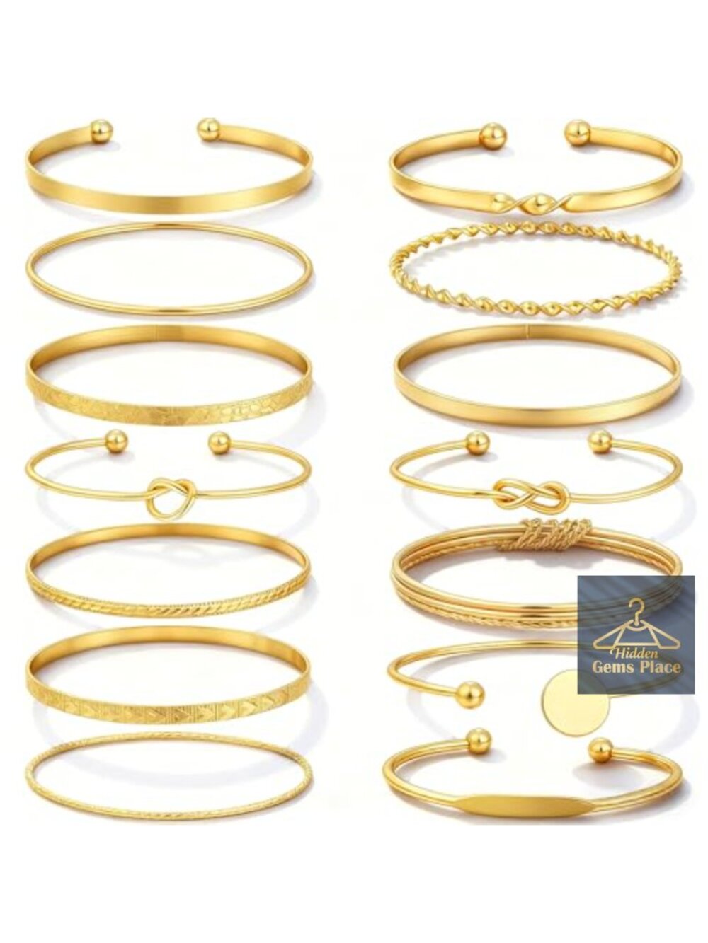 14 Pcs Multi Layer Stackable Gold Plated Bangle Bracelet Set